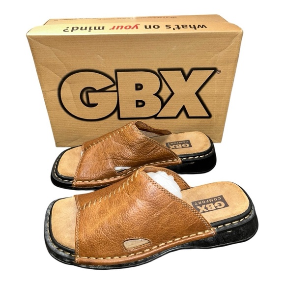 GBX Other - GBX Men’s Brown Leather Slip-On Sandals Size 8M Open Toe Casual Travel